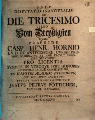Disp. inaug. de die tricesimo, vulgo vom Dreyßigsten