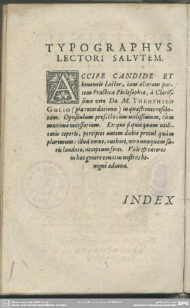 Typographus Lectori Salutem