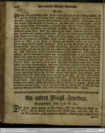 Am andern Pfingst-Feyertage. Evangelium, Joh. 3. v. 16-21