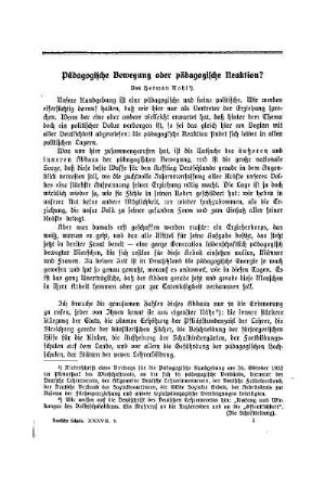 Pädagogische Bewegung oder pädagogische Reaktion?