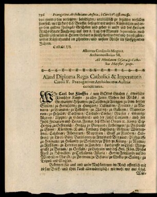 Aliud Diploma Regis Catholici & Imperatoris Caroli V. Praerogativas Archiducatus Austriae concernens