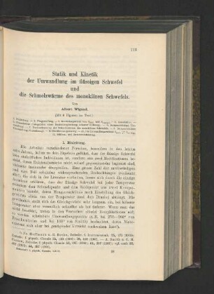 Statik und Kinetik der Umwandlung im flüsigen Schwefel und die Schmelzwärme des monoklinen Schwefels.