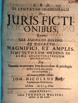 Disputatio inauguralis de juris fictionibus