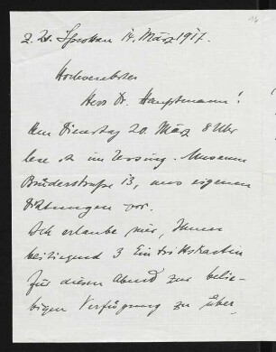 Brief von Carl F. W. Behl an Gerhart Hauptmann