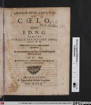 Meditatio Physica. De Coelo