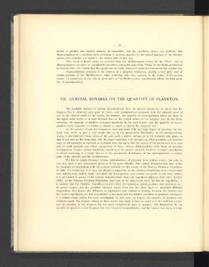 VII. General remarks on the quantity of Plankton.