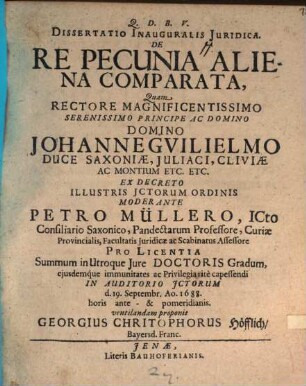 Diss. inaug. ... de re pecunia aliena comparata