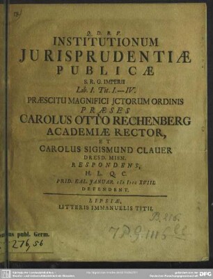 Institutionum Iurisprudentiae Publicae S. R. G. Imperii Lib. I. Tit. I. - IV.