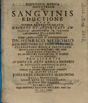 Dispvtatio Medica Inavgvralis De Sangvinis Eductione
