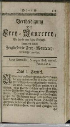 Vertheidigung Der Frey-Maurerey ...