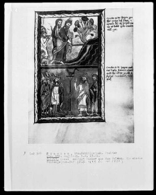 Psalterium mit Kalendarium — Bildseite mit zwei Miniaturen, Folio 20recto