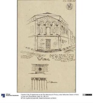 Eckgebäude an der Rue Monsieur le Prince, in der Nähe des Odeon in Paris & Zaun am Observatoire