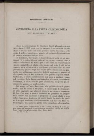 Contributo Alla Fauna Carcinologica Del Pliocene Italiano