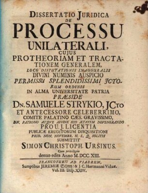 Diss. iur. de processu unilaterali ...