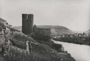 Ansicht der Ruine der Anfang des 13. Jh. errichteten Burg Ehrenfels bei Rüdesheim.