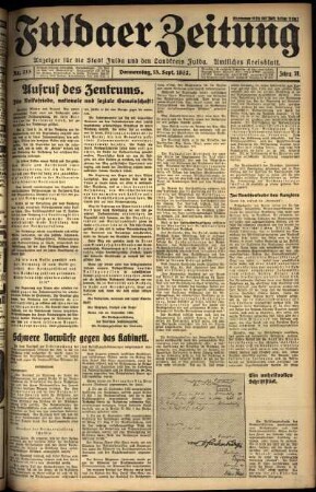 Erste Ausgabe vom Donnerstag, den 15. September 1932.