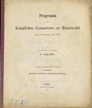 Programm : mit welchem zu der ... stattfindenden öffentlichen Prüfung und Schlussfeier ergebenst einladet. 1873/74 (1874)