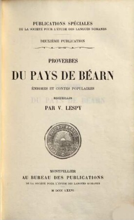 Proverbes du pays de Béarn : énigmes et contes populaires