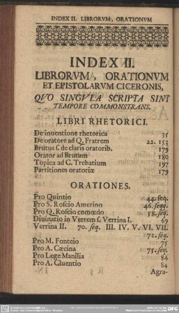 Index II. Librorum, Orationum Et Epistolarum Ciceronis, Quo Singula Scripta Sint Tempore Commonstrans