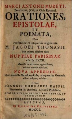 Orationes, Epistolae et Poemata