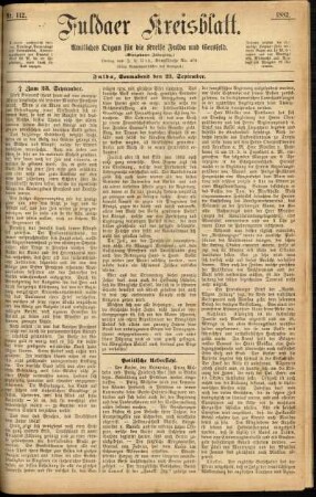 Erste Ausgabe vom Samstag, den 23. September 1882.