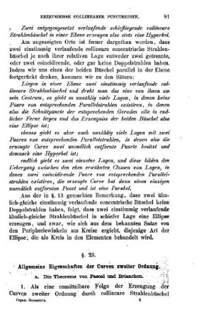 § 23. Allgemeine Eigenschaften der Curven zweiter Ordnung.