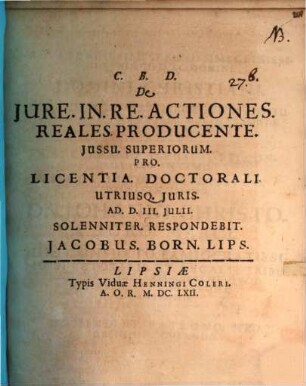 De iure in re actiones reales producente, dissertatio inauguralis