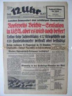 Berliner Tageszeitung "Das 12 Uhr Blatt" u.a. über Verlustzahlen der Amerikaner in Pearl Harbor und den Beginn der anglo-amerikanischen Invasion in Nordafrika