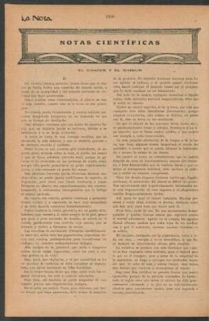 Notas científicas : El cancer y el radium