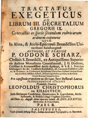 Tractatus Exegeticus Ad Librum III. Decretalium Gregorii IX. Contractus in specie secundum rubricarum ordinem exponens : Pars II.