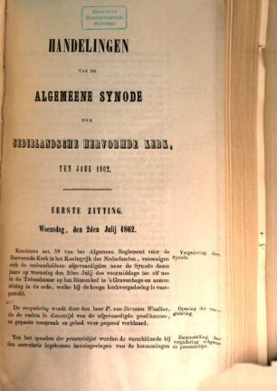 Handelingen van de gewone vergadering van de Algemeene Synode der Nederlandse Hervormde Kerk. 1862