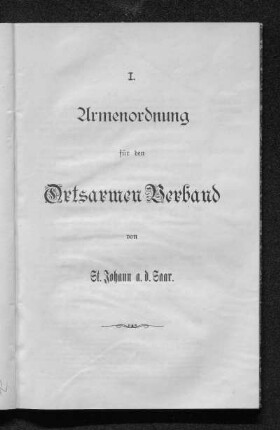 I. Armenordnung vom 22. März 1889