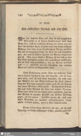 XI. Stück. Ein elektrischer Versuch und eine Cur