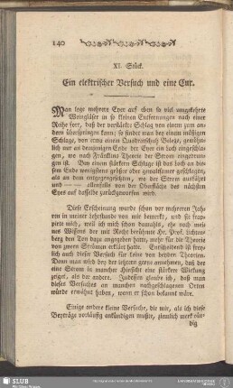 XI. Stück. Ein elektrischer Versuch und eine Cur