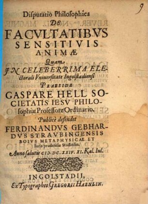 Disputatio Philosophica de facultatibus sensitivis animae