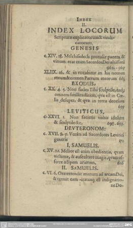 II. Index Locorum Scripturae explicatorum vindicatorum