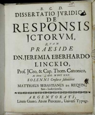 Dissertatio Jvridica De Responsis Jctorvm
