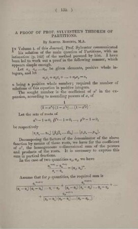 A proof of Prof. Sylvester's theorem of partitions.