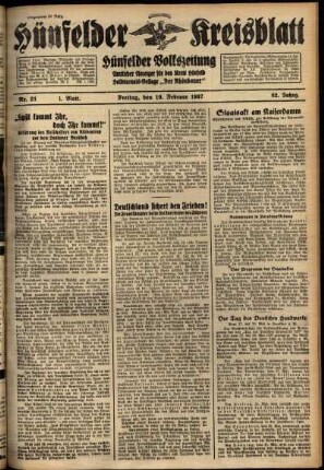 Erste Ausgabe vom Freitag, den 19. Februar 1937.