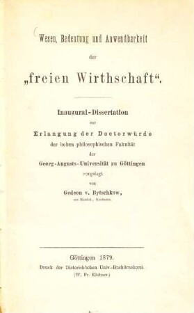 Wesen, Bedeutung und Anwendbarkeit der "freien Wirthschaft"