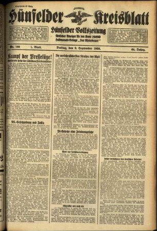 Erste Ausgabe vom Freitag, den 09. September 1938.