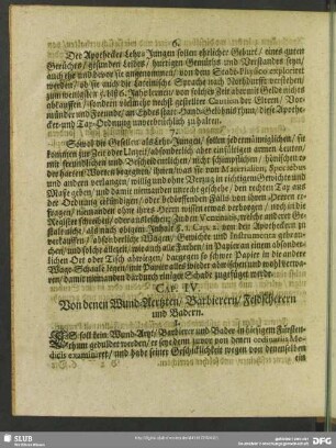Cap. IV. Von denen Wund-Aertzten, Barbierern, Feldscherern und Badern