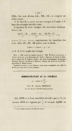 Démonstration de la formule ... .
