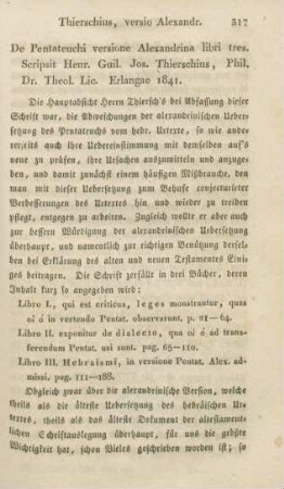 317-320 [Rezension] Thiersch, Heinrich Wilhelm Josias, De pentateuchi versione Alexandrina libri tres