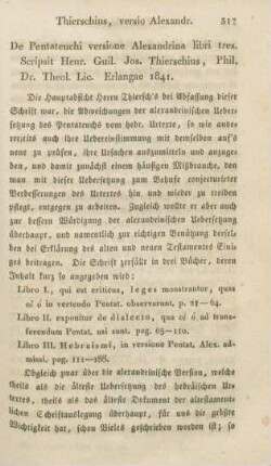 317-320 [Rezension] Thiersch, Heinrich Wilhelm Josias, De pentateuchi versione Alexandrina libri tres