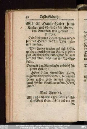 Wie ein Hauß-Vater seine Kinder und Gesinde soll lehren, das Benedicite und Gratias sprechen.