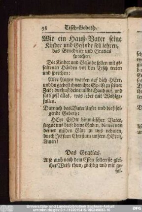 Wie ein Hauß-Vater seine Kinder und Gesinde soll lehren, das Benedicite und Gratias sprechen.