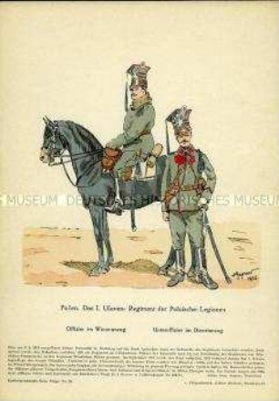 Uniformdarstellung, Offizier und Unteroffizier des 1. Ulanen-Regiments der Polnischen Legion, Polen 1919/1930.