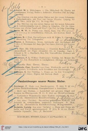Handzeichnungen neuerer Meister, Bücher (Nr. 116-217)