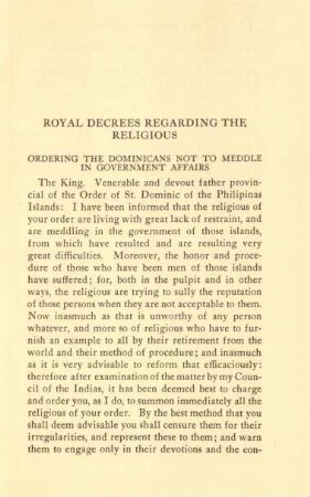 Royal decrees regarding the religious